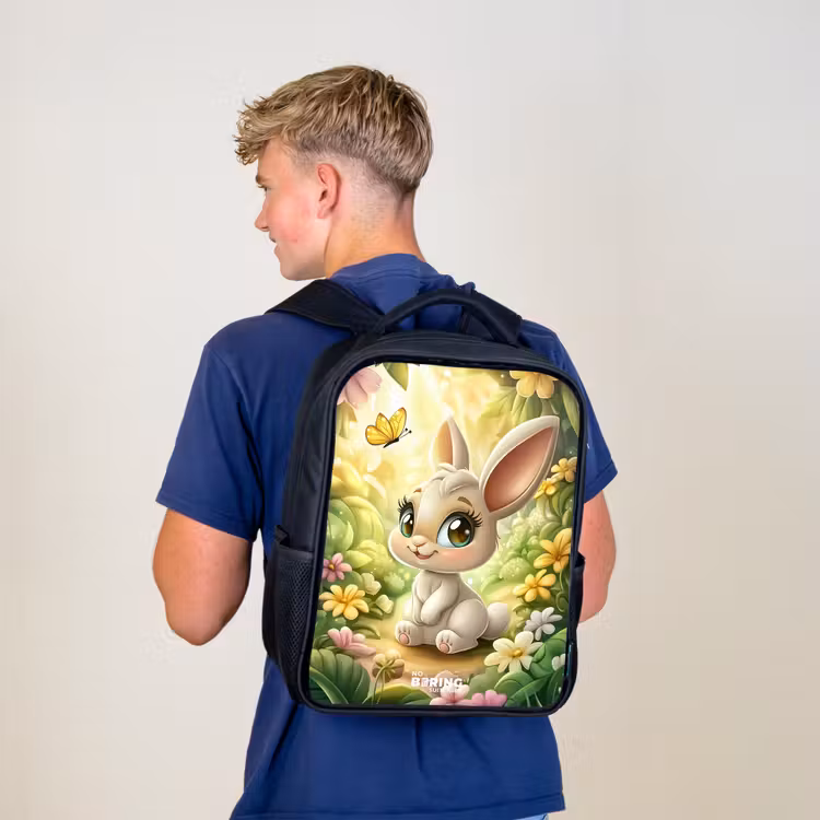 Kinderrucksack - Schwarz - Kaninchen - Sonnenlicht - Märchen - Schmetterling — 3