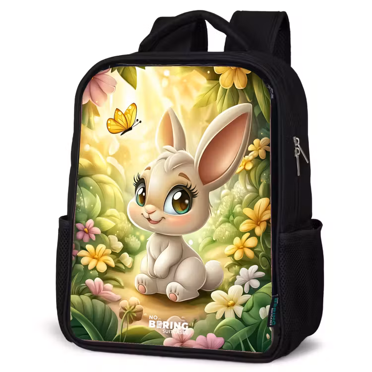 Kinderrucksack - Schwarz - Kaninchen - Sonnenlicht - Märchen - Schmetterling — 4