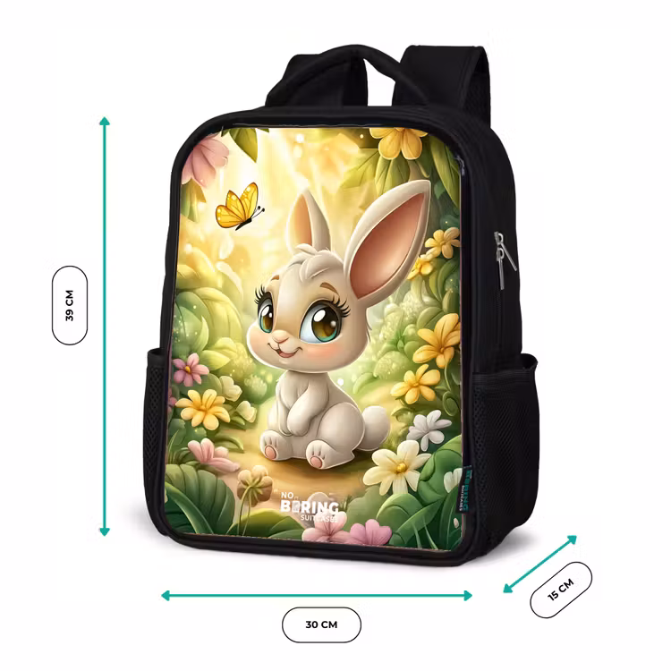 Kinderrucksack - Schwarz - Kaninchen - Sonnenlicht - Märchen - Schmetterling — 6