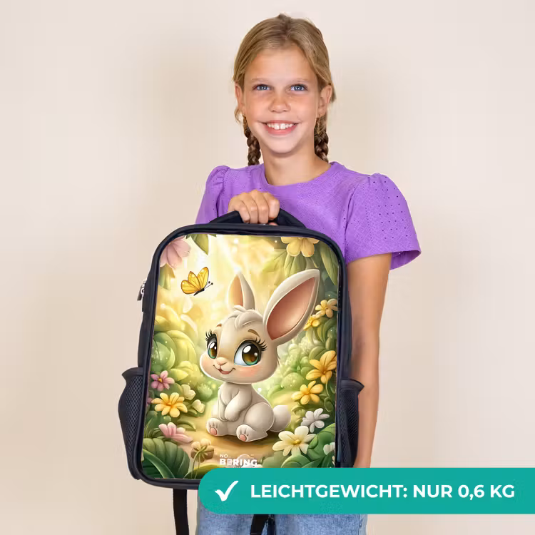 Kinderrucksack - Schwarz - Kaninchen - Sonnenlicht - Märchen - Schmetterling — 7