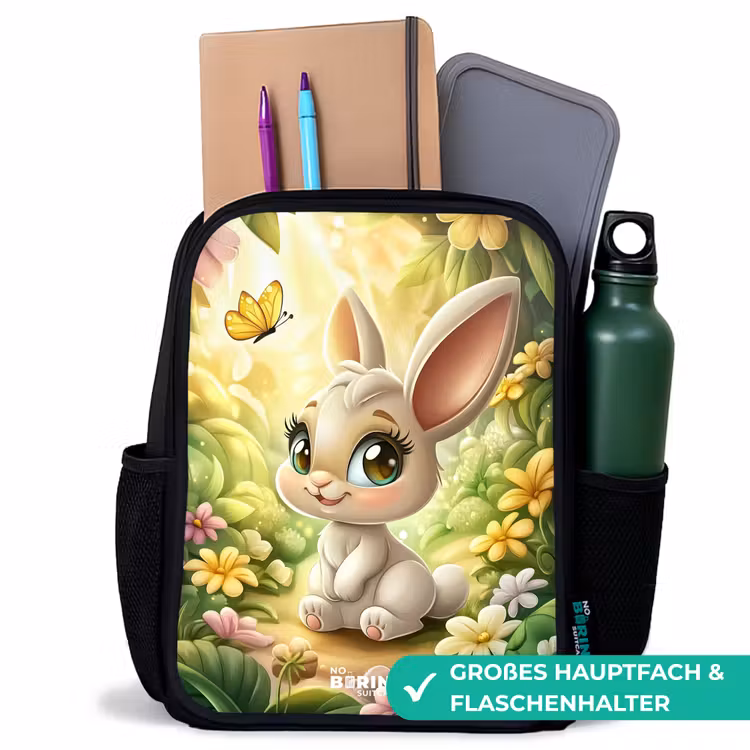 Kinderrucksack - Schwarz - Kaninchen - Sonnenlicht - Märchen - Schmetterling — 8