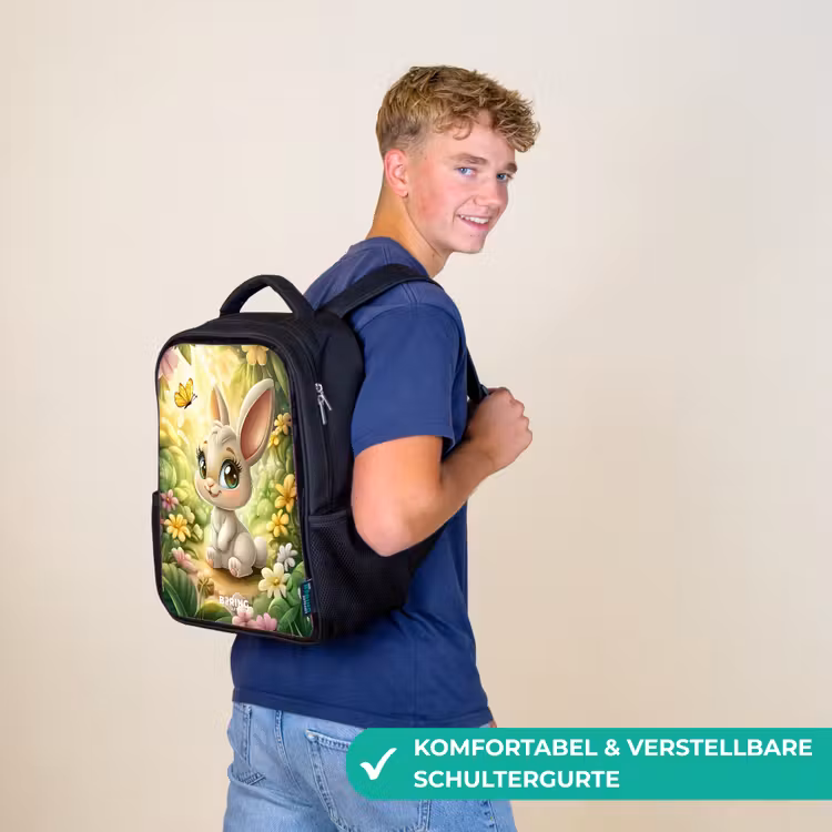 Kinderrucksack - Schwarz - Kaninchen - Sonnenlicht - Märchen - Schmetterling — 9