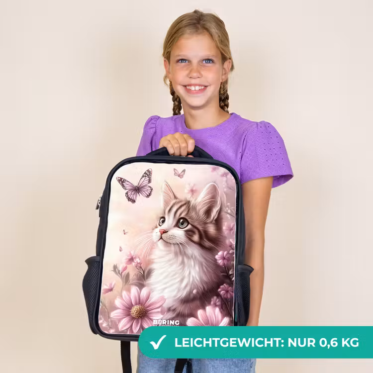 Kinderrucksack - Rosa - Katze - Lila - Schmetterlinge - Blumen — 7