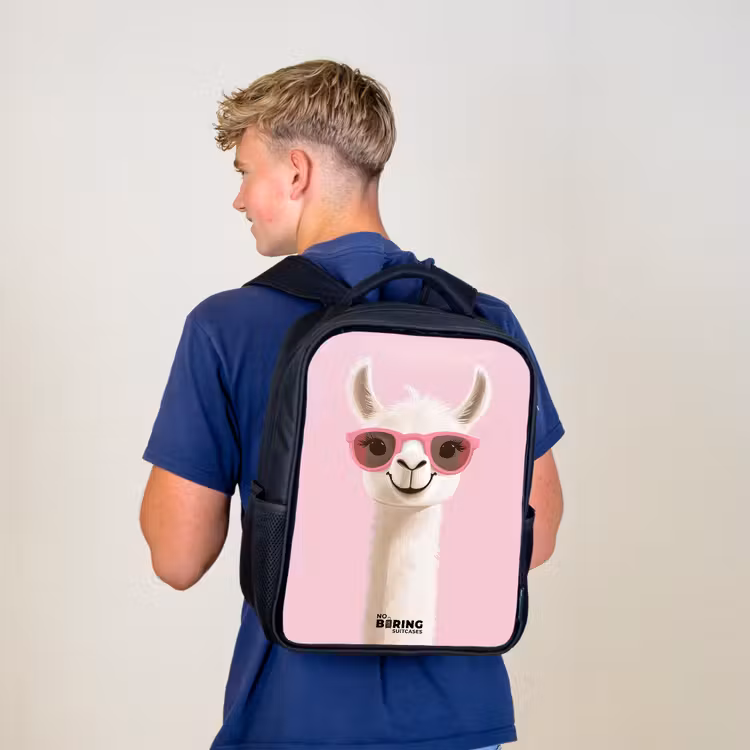 Kinderrucksack - Schwarz - Lama - Weiß - Sonnenbrille - Wimpern — 3