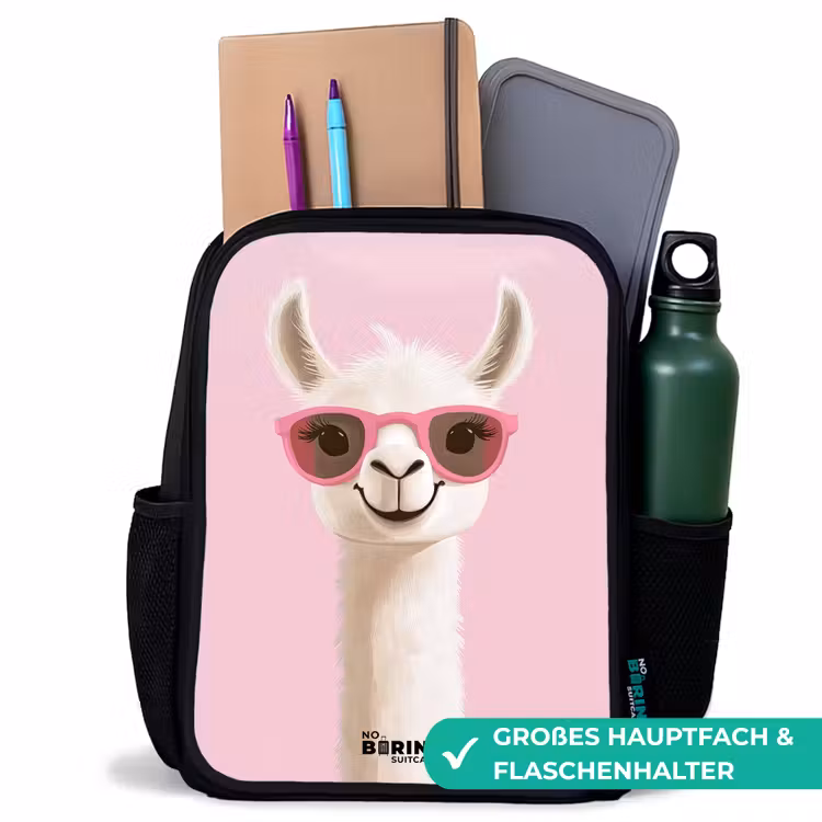 Kinderrucksack - Schwarz - Lama - Weiß - Sonnenbrille - Wimpern — 8