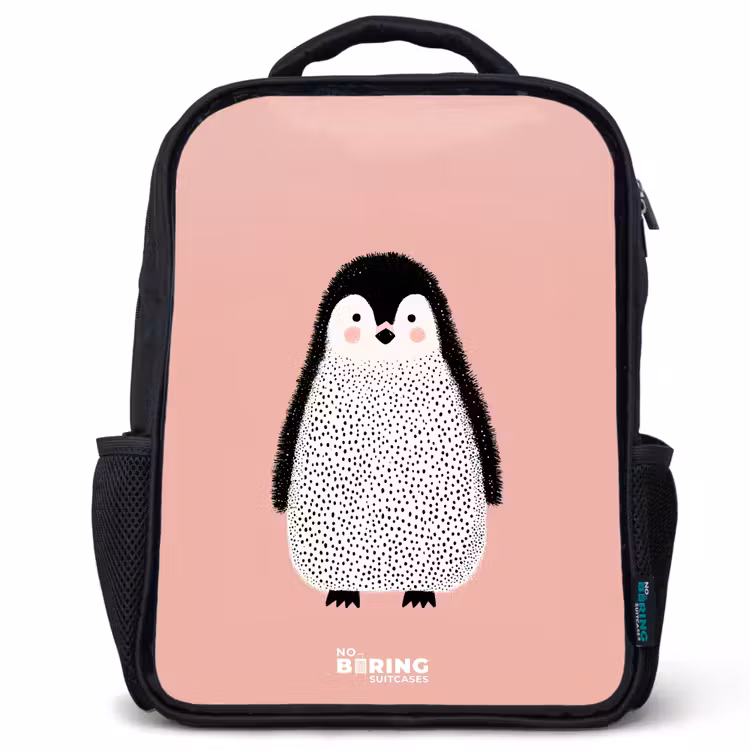 Kinderrucksack - Schwarz - Pinguin - Punkte - Rosa - Minimalistisch — 1