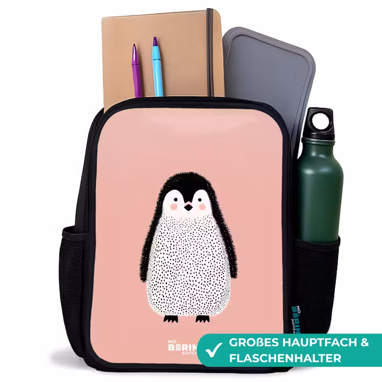 Kinderrucksack - Schwarz - Pinguin - Punkte - Rosa - Minimalistisch — 8