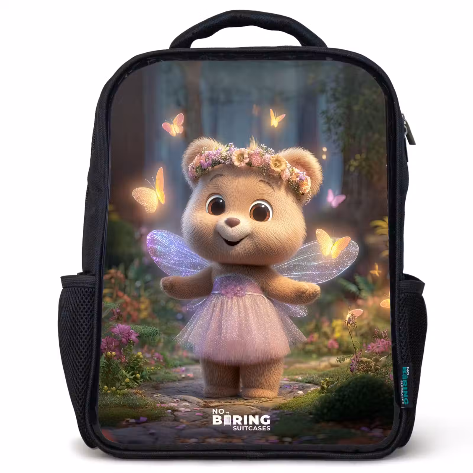 Kinderrucksack - Schwarz - Bär - Schmetterlinge - Wald - Fee — 1