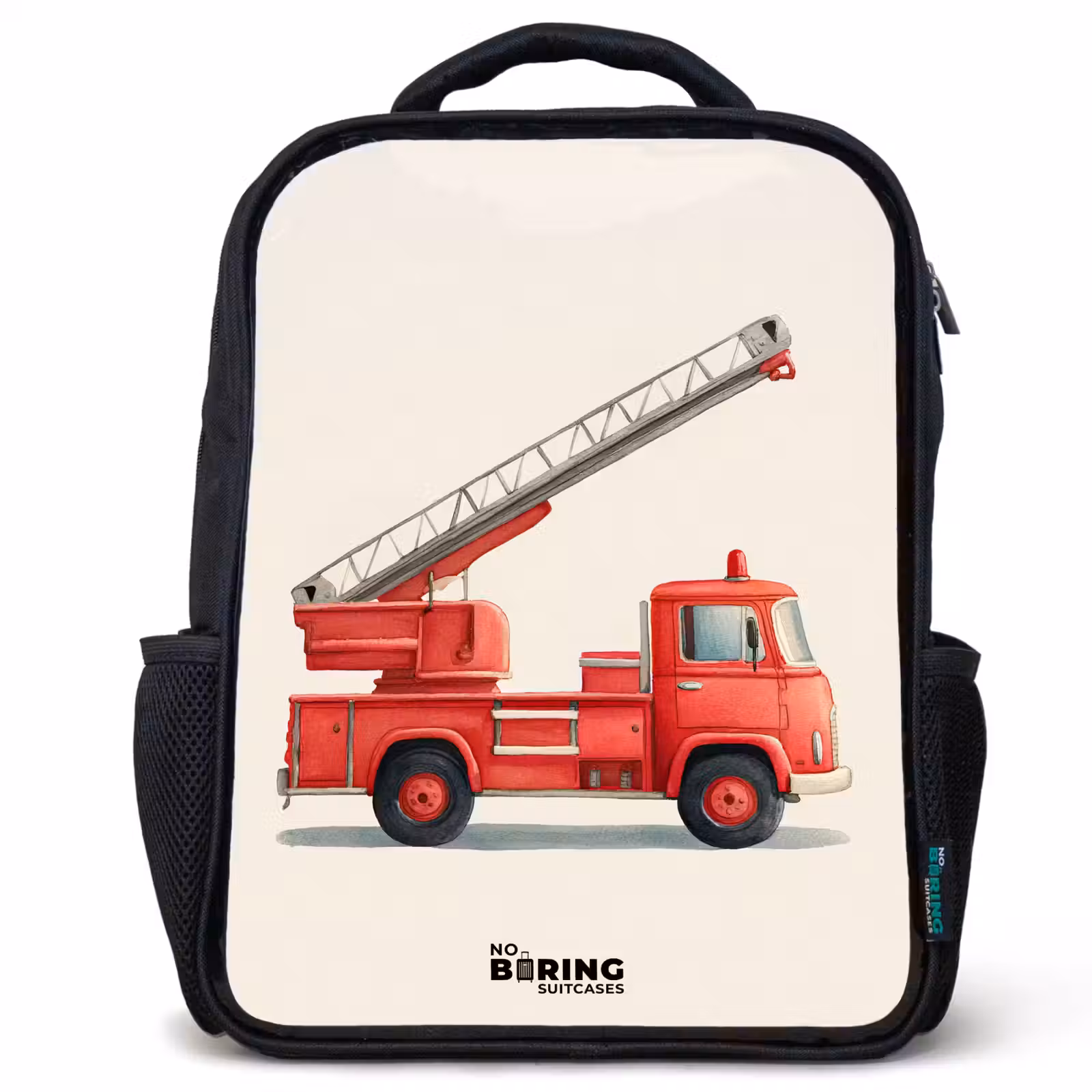 Kinderrucksack - Schwarz - Feuerwehrauto - Signiert - Rot — 1