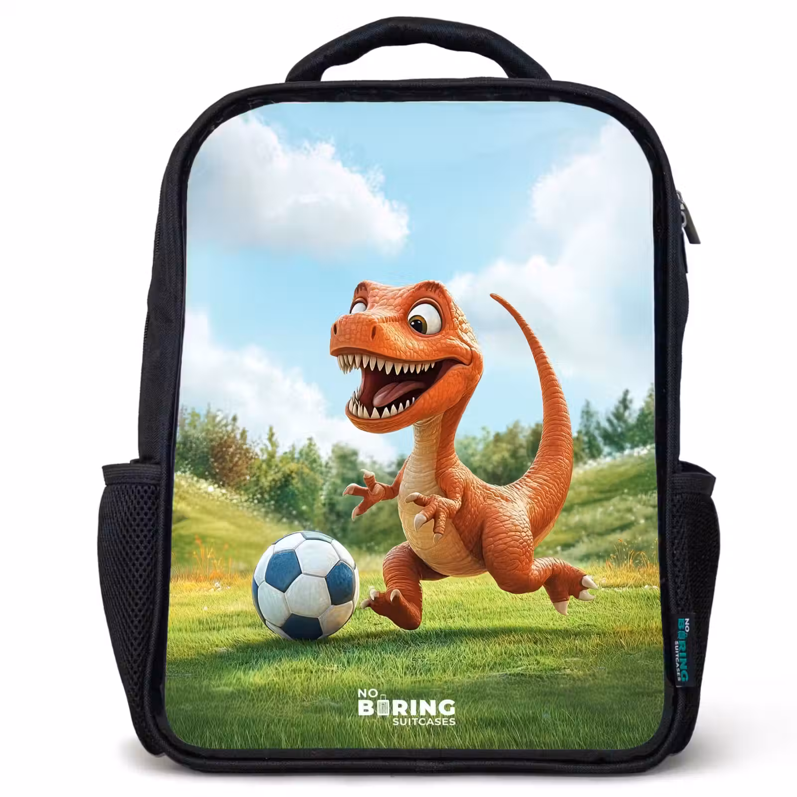Kinderrucksack mit Namen - Schwarz - Fußball - Dino - Sport — 1