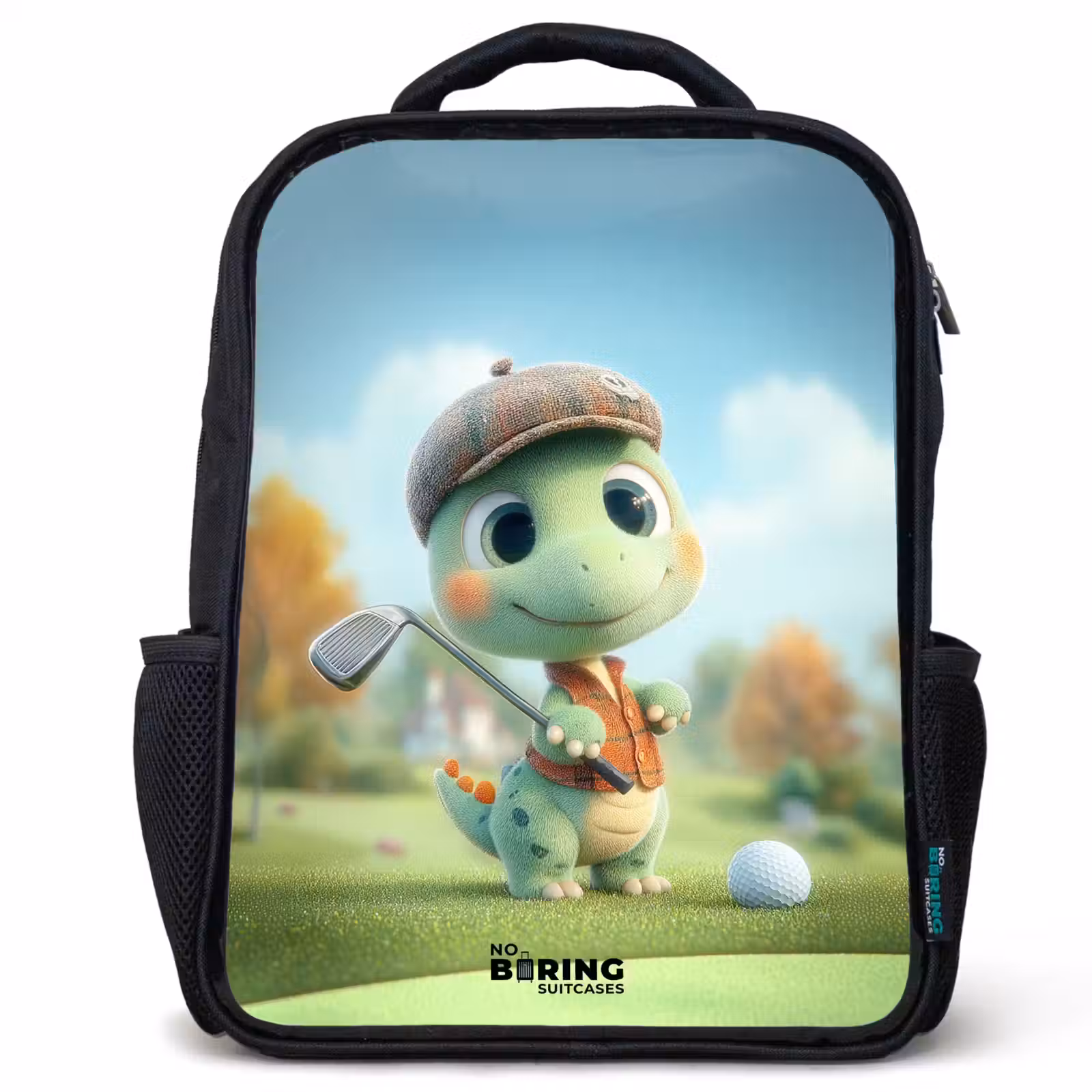 Kinderrucksack mit Namen - Schwarz - Golf - Dino - Grün — 1