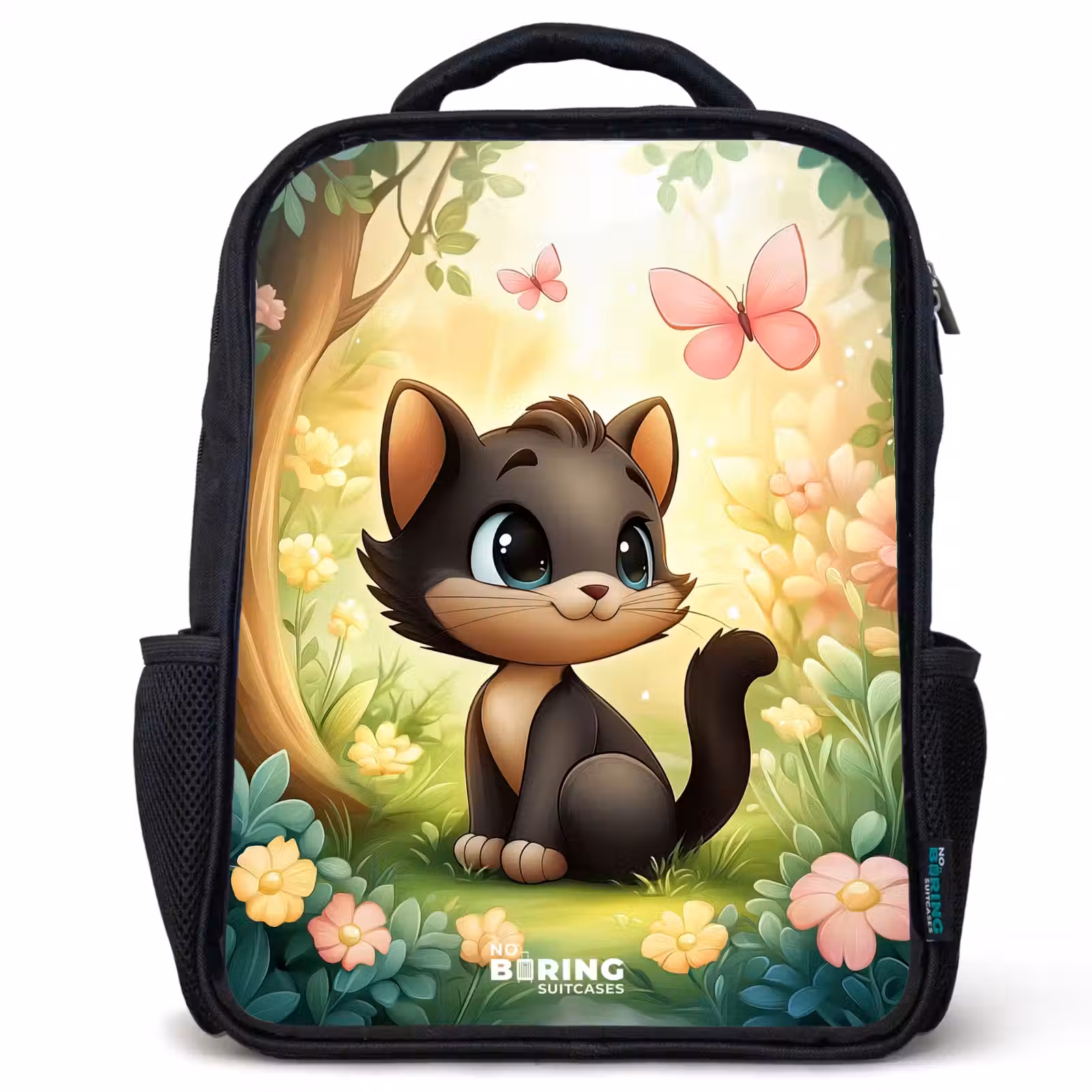 Kinderrucksack - Schwarz - Katze - Schmetterling - Blumen — 1