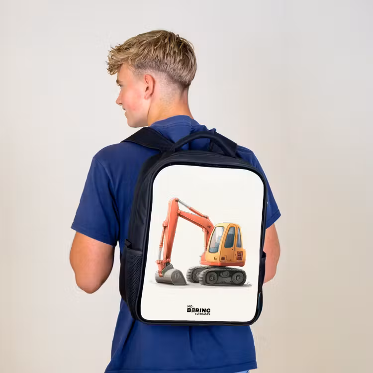 Kinderrucksack - Schwarz - Bagger - Signiert - Orange — 3