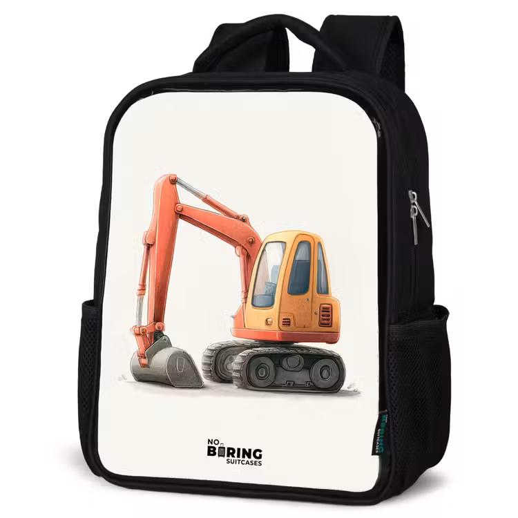 Kinderrucksack - Schwarz - Bagger - Signiert - Orange — 4
