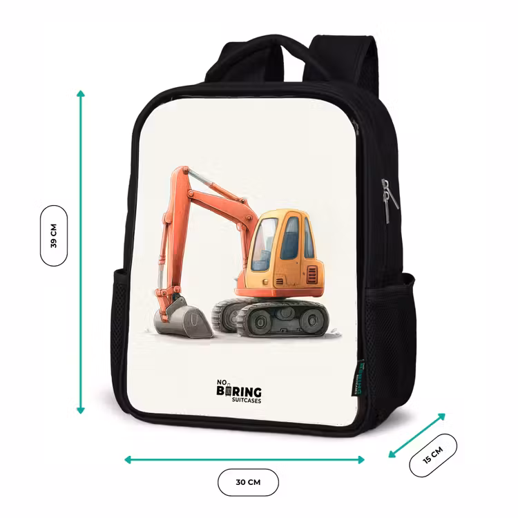 Kinderrucksack - Schwarz - Bagger - Signiert - Orange — 6