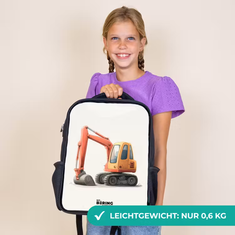 Kinderrucksack - Schwarz - Bagger - Signiert - Orange — 7