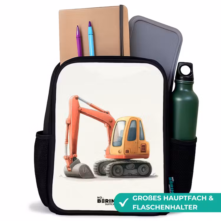 Kinderrucksack - Schwarz - Bagger - Signiert - Orange — 8