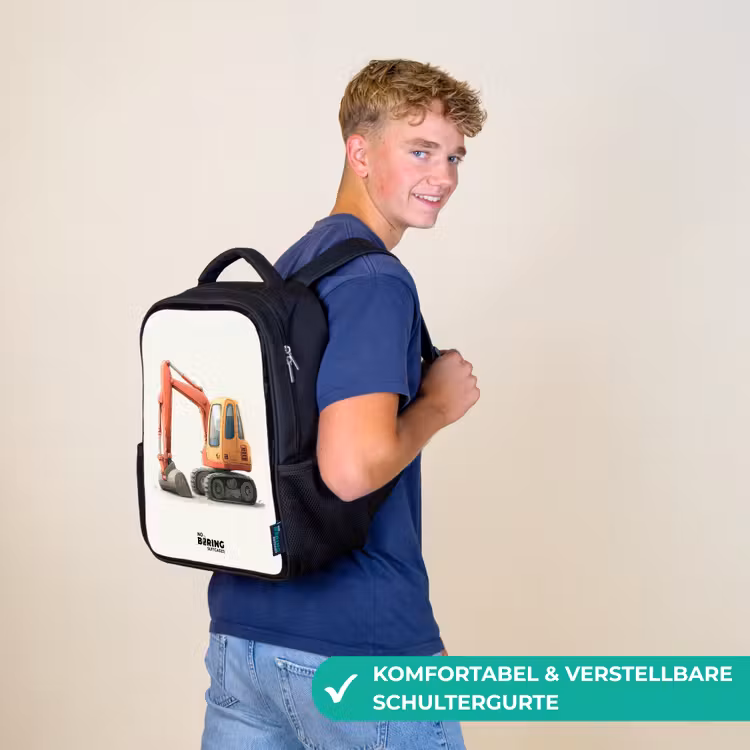 Kinderrucksack - Schwarz - Bagger - Signiert - Orange — 9