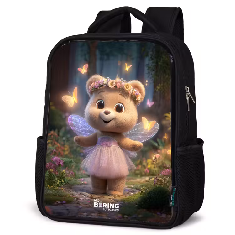 Kinderrucksack - Schwarz - Bär - Schmetterlinge - Wald - Fee — 4