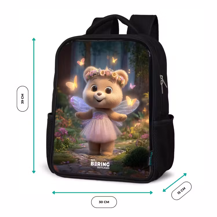Kinderrucksack - Schwarz - Bär - Schmetterlinge - Wald - Fee — 6
