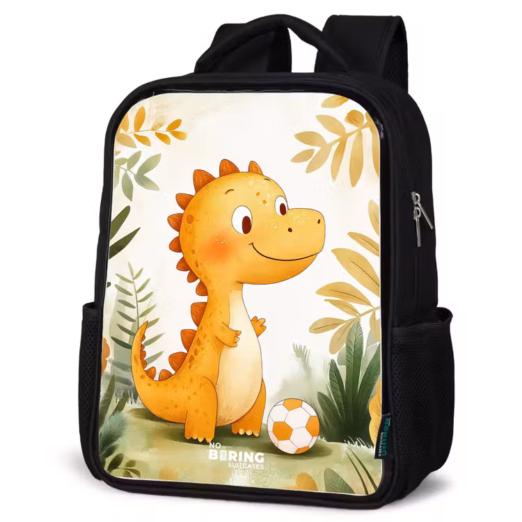 Kinderrucksack mit Namen - Schwarz - Dino - Fußball - Orange — 4