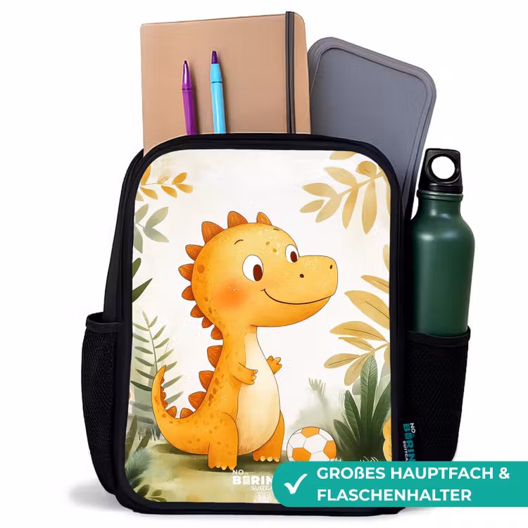 Kinderrucksack mit Namen - Schwarz - Dino - Fußball - Orange — 8