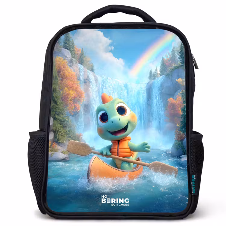 Kinderrucksack mit Namen - Schwarz - Dino - Natur - Wasserfall — 1
