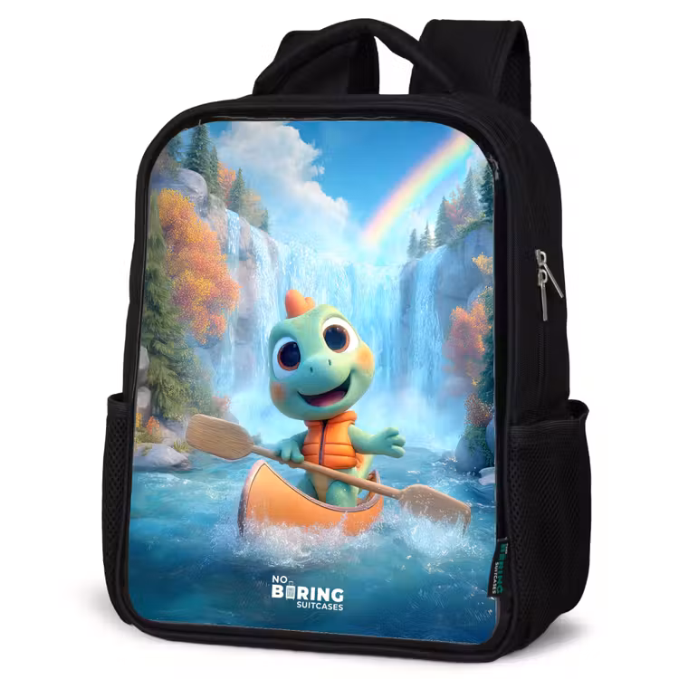 Kinderrucksack mit Namen - Schwarz - Dino - Natur - Wasserfall — 4