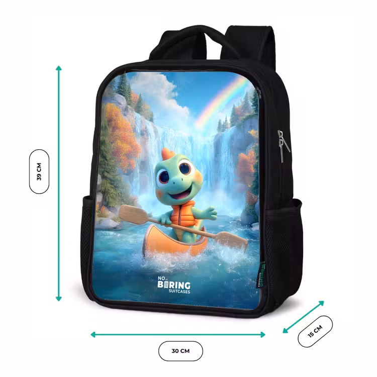 Kinderrucksack mit Namen - Schwarz - Dino - Natur - Wasserfall — 6