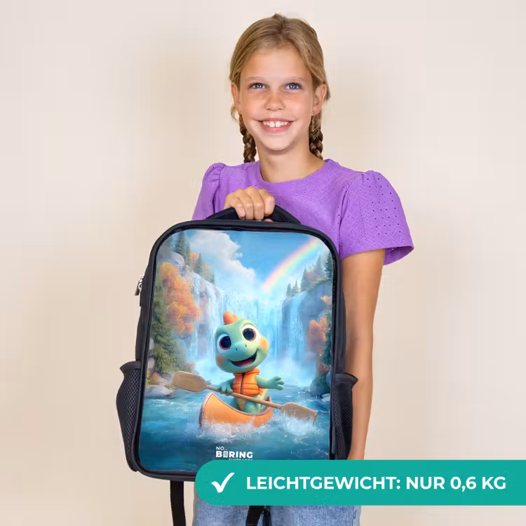 Kinderrucksack mit Namen - Schwarz - Dino - Natur - Wasserfall — 7