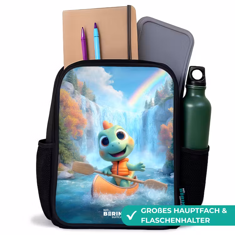 Kinderrucksack mit Namen - Schwarz - Dino - Natur - Wasserfall — 8