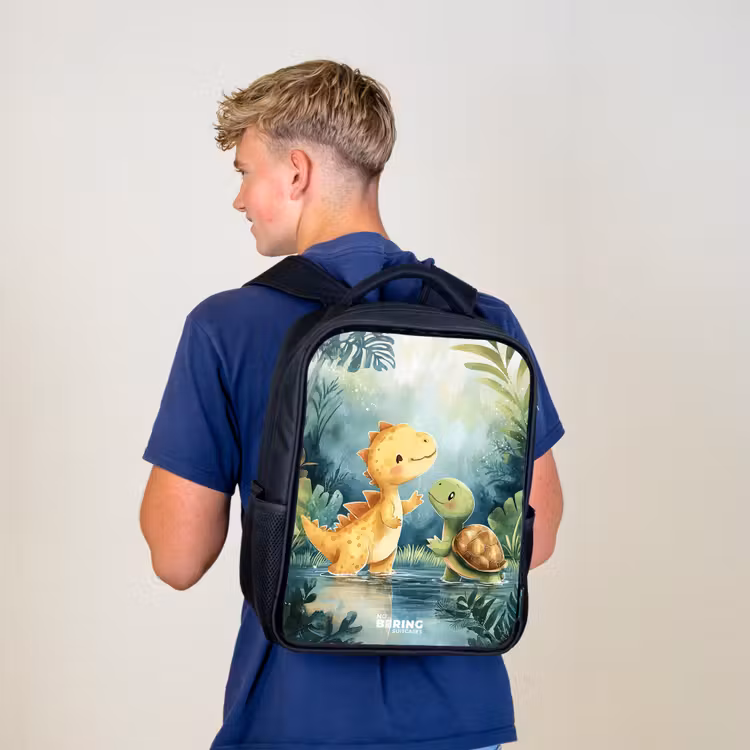 Kinderrucksack mit Namen - Schwarz - Dino - Schildkröte - Dschungel — 3