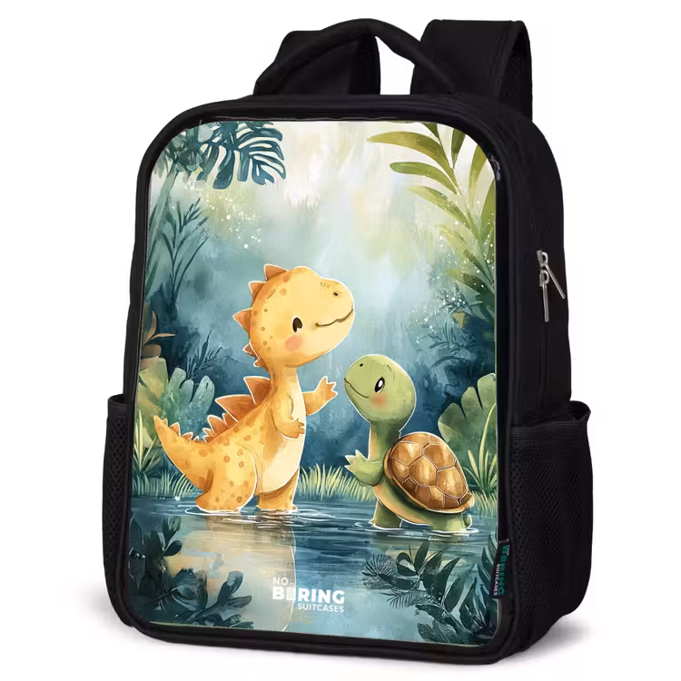 Kinderrucksack mit Namen - Schwarz - Dino - Schildkröte - Dschungel — 4