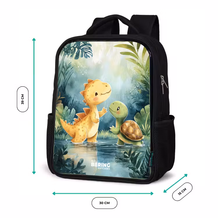 Kinderrucksack mit Namen - Schwarz - Dino - Schildkröte - Dschungel — 6