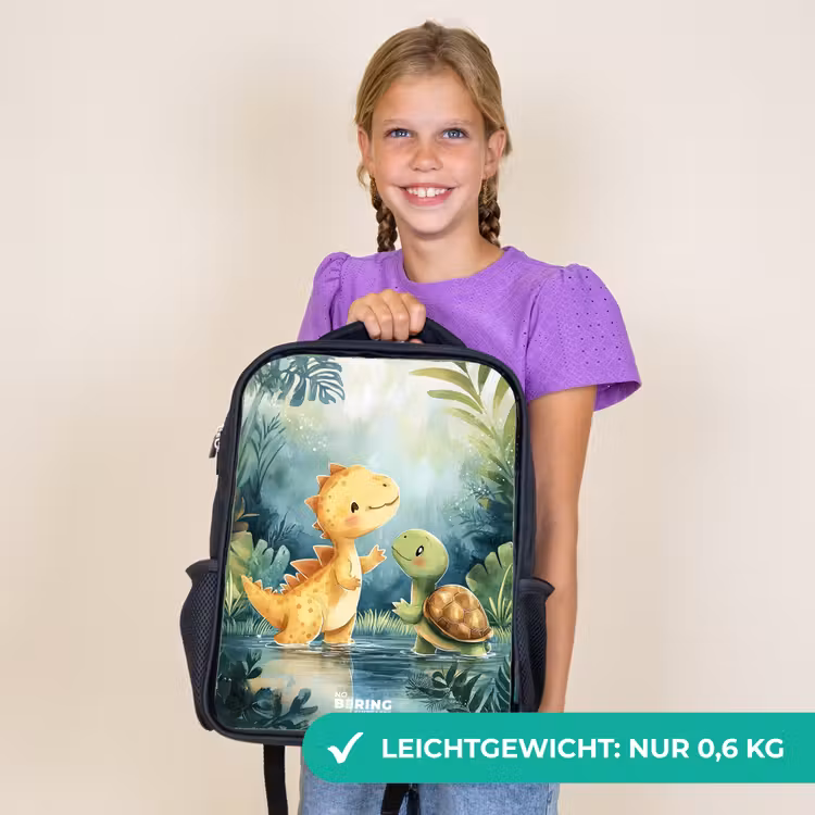 Kinderrucksack mit Namen - Schwarz - Dino - Schildkröte - Dschungel — 7