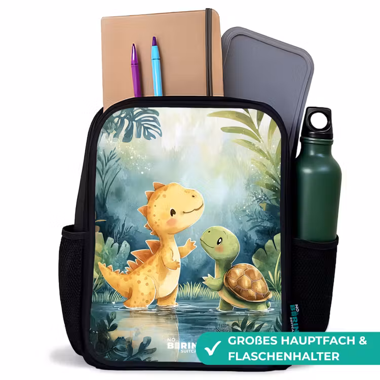 Kinderrucksack mit Namen - Schwarz - Dino - Schildkröte - Dschungel — 8