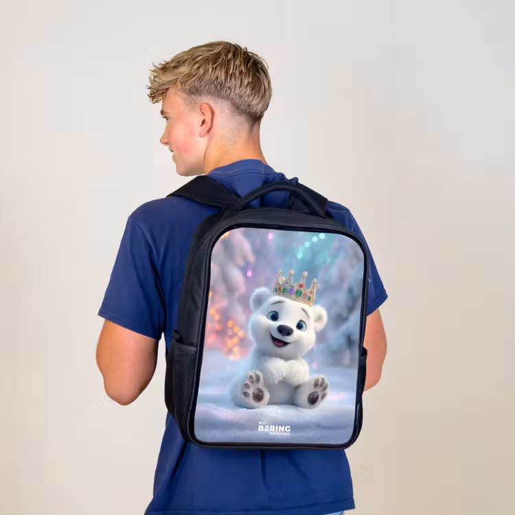 Kinderrucksack - Schwarz - Eisbär - Krone - Winter — 3
