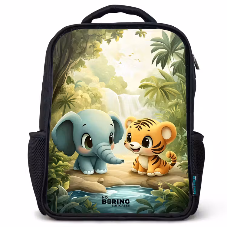 Kinderrucksack - Schwarz - Elefant - Tiger - Wald - Dschungel — 1