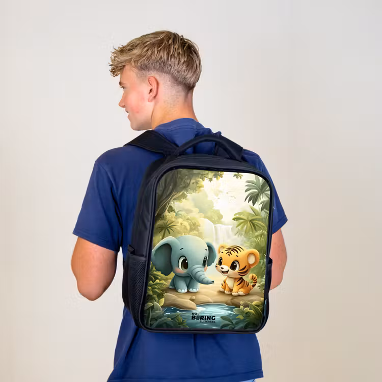 Kinderrucksack - Schwarz - Elefant - Tiger - Wald - Dschungel — 3
