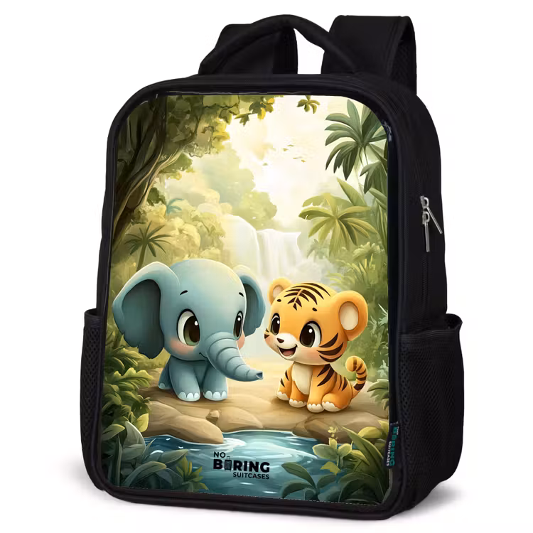 Kinderrucksack - Schwarz - Elefant - Tiger - Wald - Dschungel — 4