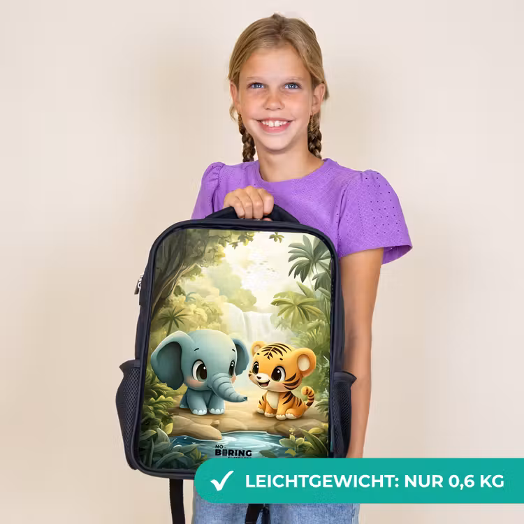 Kinderrucksack - Schwarz - Elefant - Tiger - Wald - Dschungel — 7