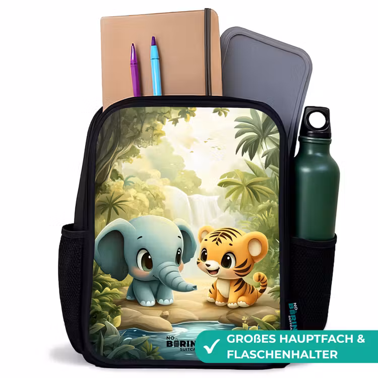 Kinderrucksack - Schwarz - Elefant - Tiger - Wald - Dschungel — 8