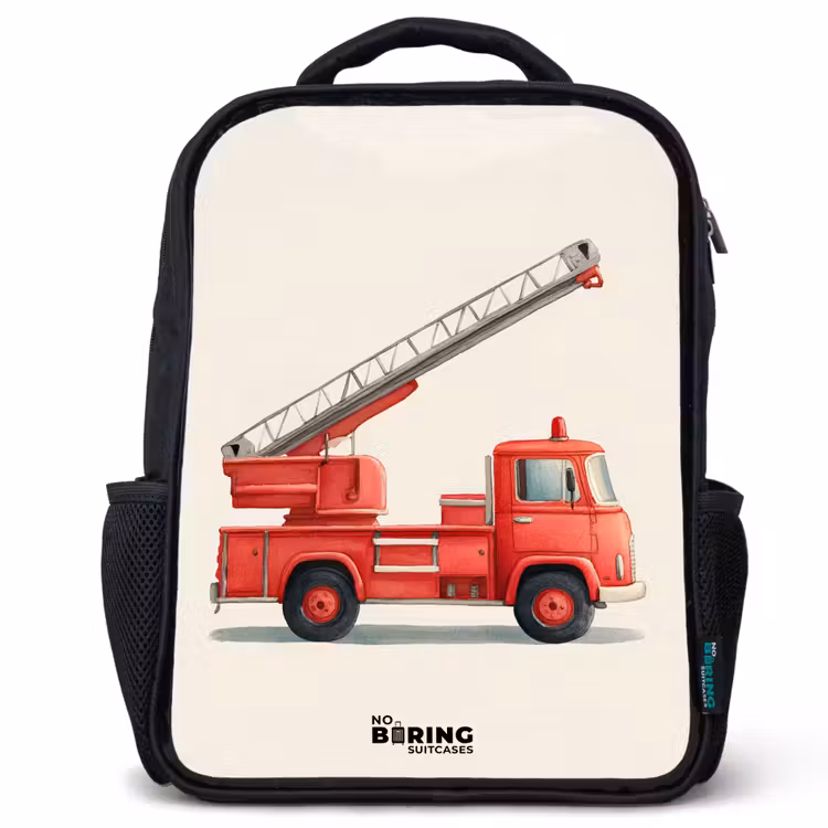 Kinderrucksack - Schwarz - Feuerwehrauto - Signiert - Rot — 1
