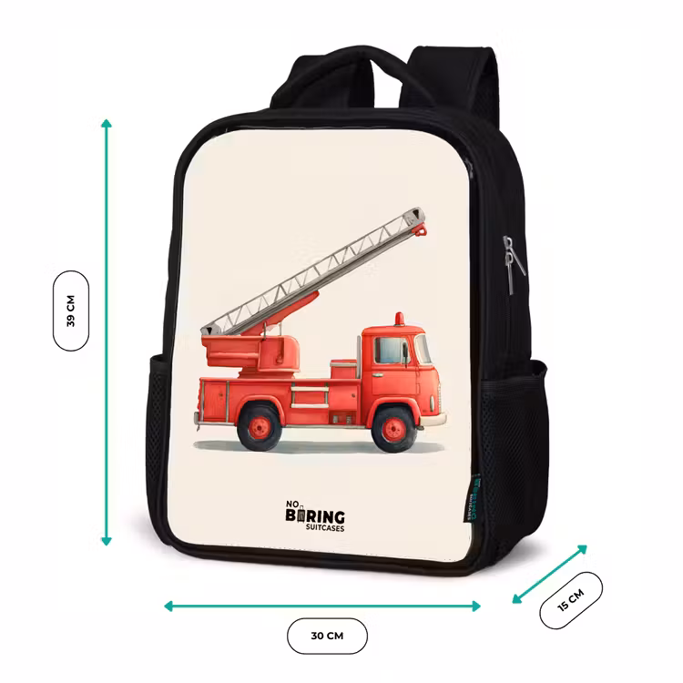 Kinderrucksack - Schwarz - Feuerwehrauto - Signiert - Rot — 6
