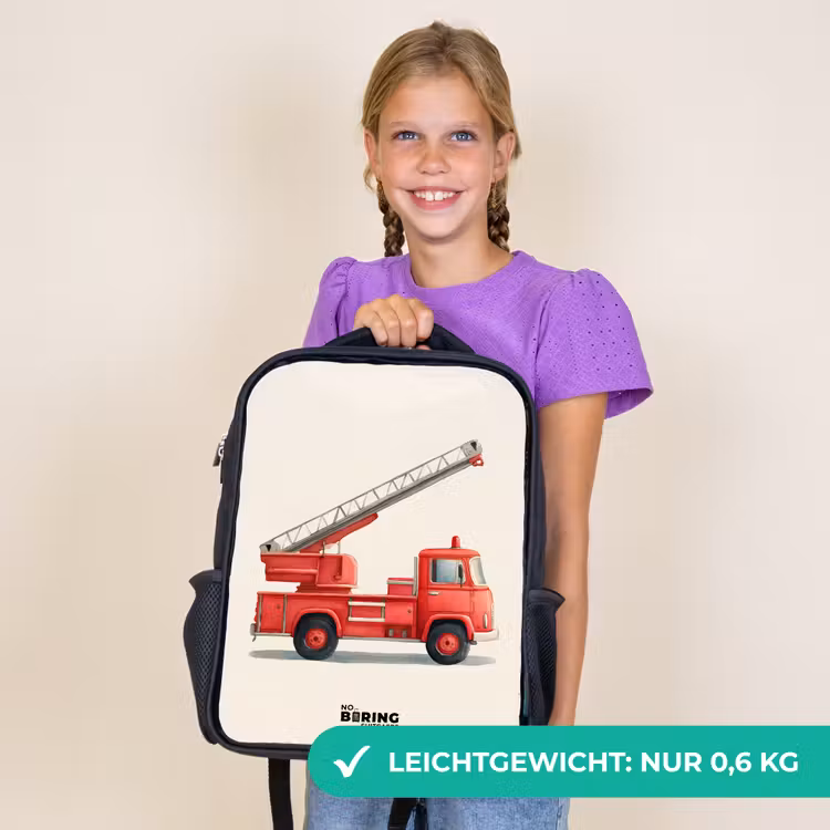 Kinderrucksack - Schwarz - Feuerwehrauto - Signiert - Rot — 7