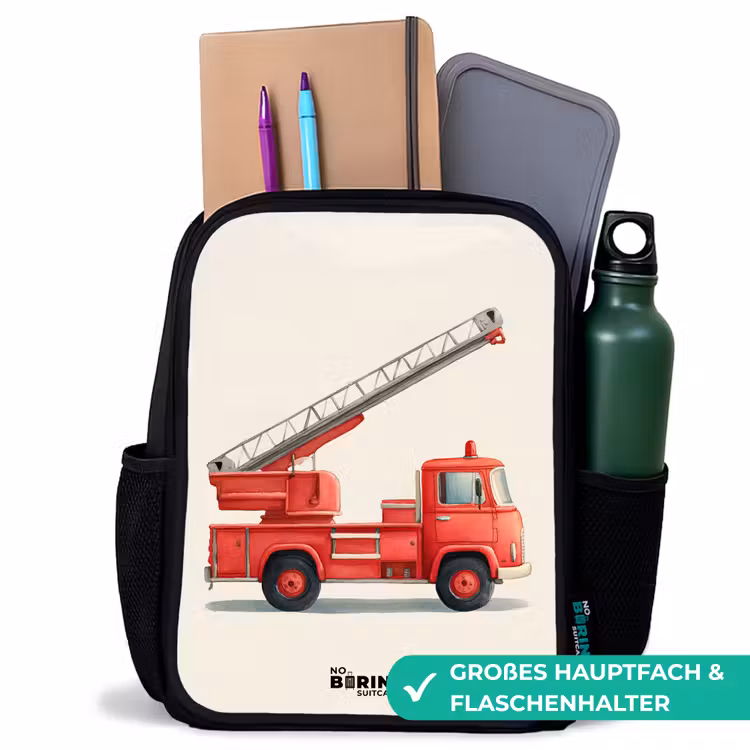 Kinderrucksack - Schwarz - Feuerwehrauto - Signiert - Rot — 8