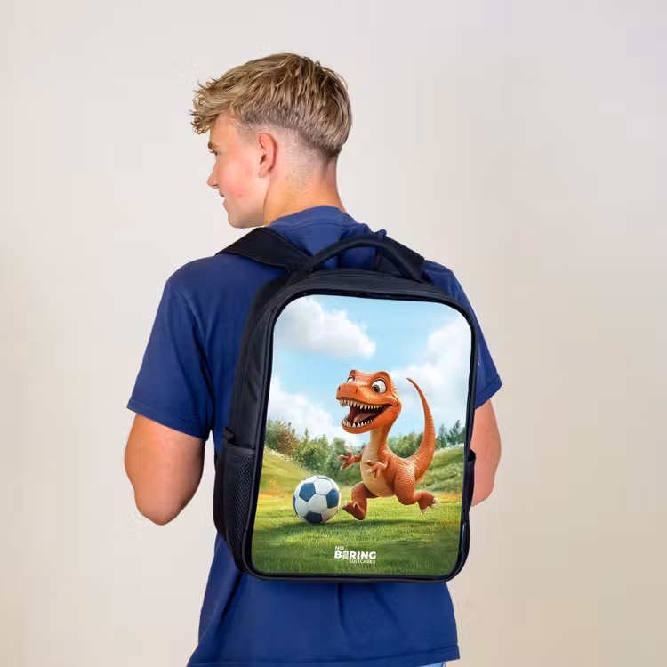 Kinderrucksack mit Namen - Schwarz - Fußball - Dino - Sport — 3
