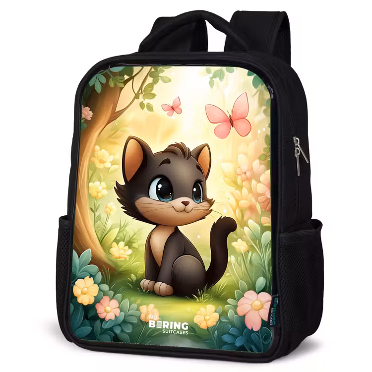 Kinderrucksack - Schwarz - Katze - Schmetterling - Blumen — 4