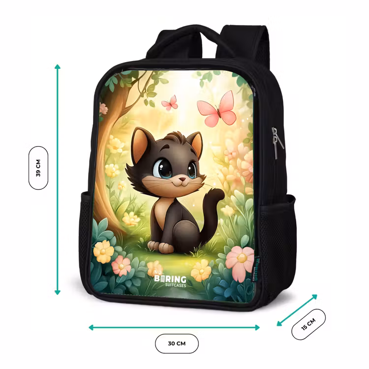 Kinderrucksack - Schwarz - Katze - Schmetterling - Blumen — 6