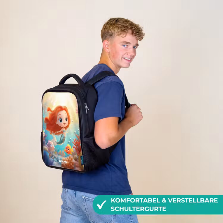 Kinderrucksack - Schwarz - Meerjungfrau - Fisch - Koralle — 9